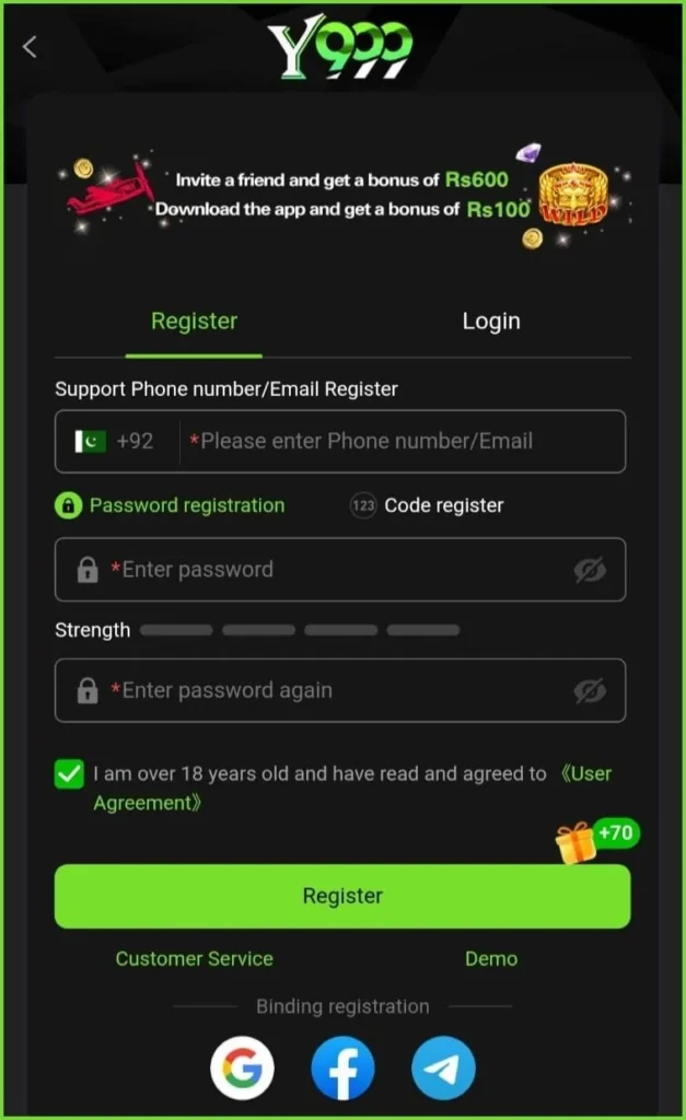Y999 Account Creating steps