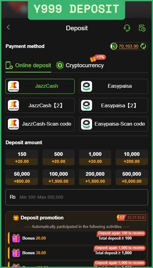Y999 Deposit Methods