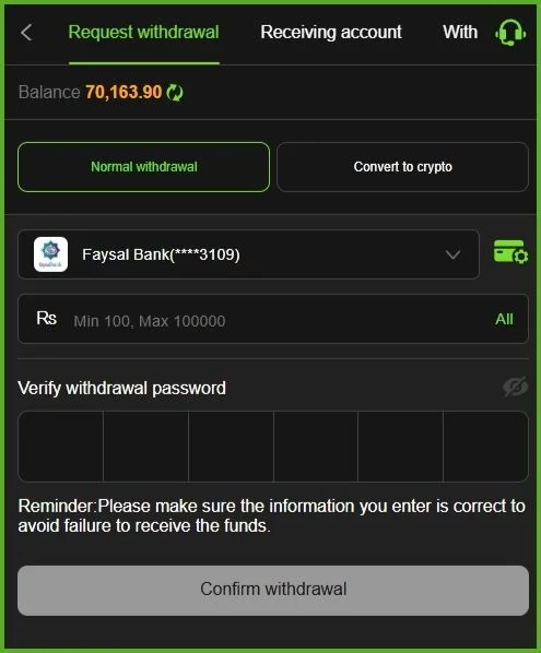 Y999 Withdraw steps